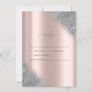 Silver Glitter Ombre Rose Gold Wedding RSVP   Invitation