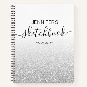 Silver Glitter Ombre Sketchbook Name Notebook