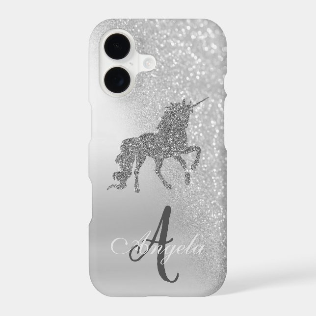 Silver Glitter Ombre, Unicorn, Monogram (Verso)