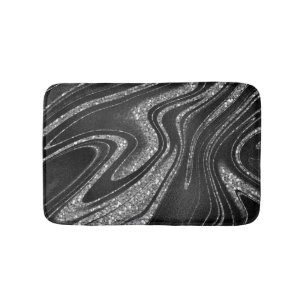 Silver Glitter On Black  Bath Mat