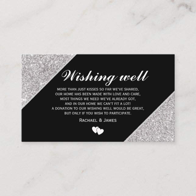 Silver glitter on Black Wishing Well Enclosure Card (Front)