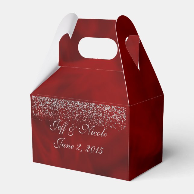 Silver Glitter on Red Wedding Party Favour Favor Box (Front Side)
