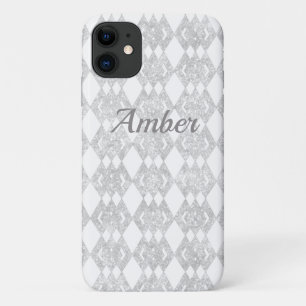 Silver Glitter Overlap Diamond Pattern Personalize iPhone 11 Case