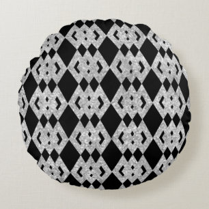 Silver Glitter Overlap Diamond Pattern Round Pillow