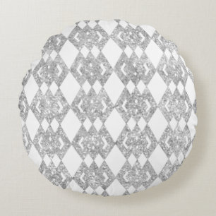 Silver Glitter Overlap Diamond Pattern Round Pillow