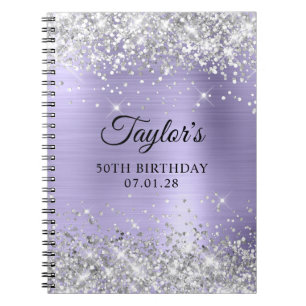 Silver Glitter Pale Lavender 50th Birthday Guest Notebook
