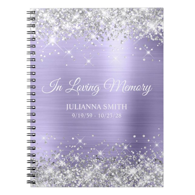 Silver Glitter Pale Lavender Memorial Guestbook Notebook (Front)