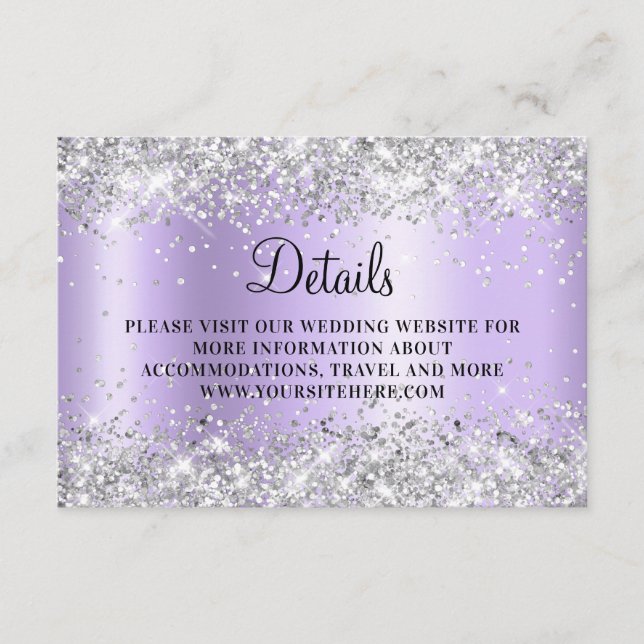 Silver Glitter Pale Lavender Ombre Wedding Details Enclosure Card (Front)