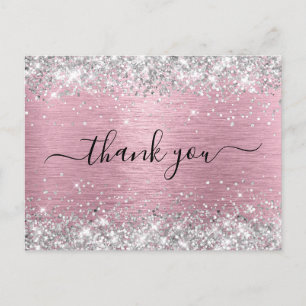 Silver Glitter Pale Pink Birthday Thank You Postcard