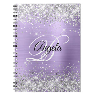 Silver Glitter Pale Purple Metallic Fancy Monogram Notebook