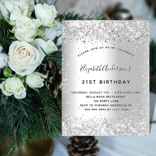 Silver glitter party birthday invitation magnet