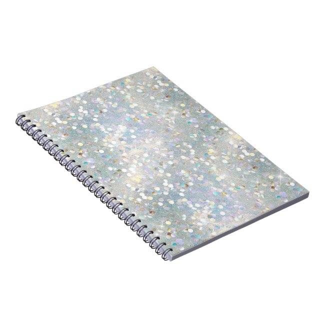 Silver Glitter Party Blue White Bokeh Birthday Notebook (Right Side)