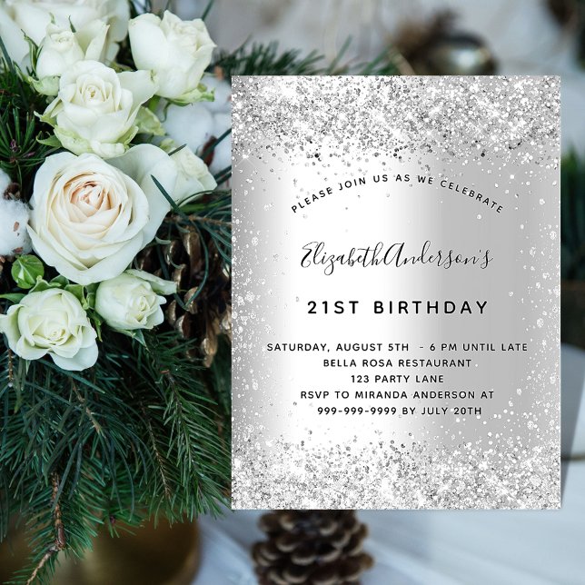 Silver glitter party elegant glamourous birthday  invitation (Creator Uploaded)