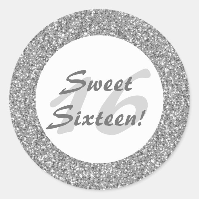 Silver Glitter Pattern Look-like Sweet Sixteen Classic Round Sticker (Front)