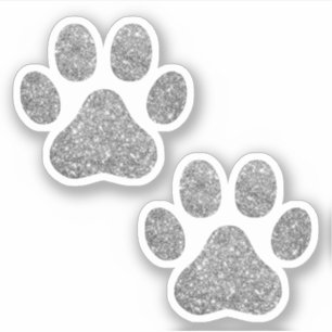 Silver Glitter Paw Prints Pet Lover Sticker