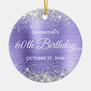 Silver Glitter Periwinkle Foil 60th Birthday Ceramic Ornament
