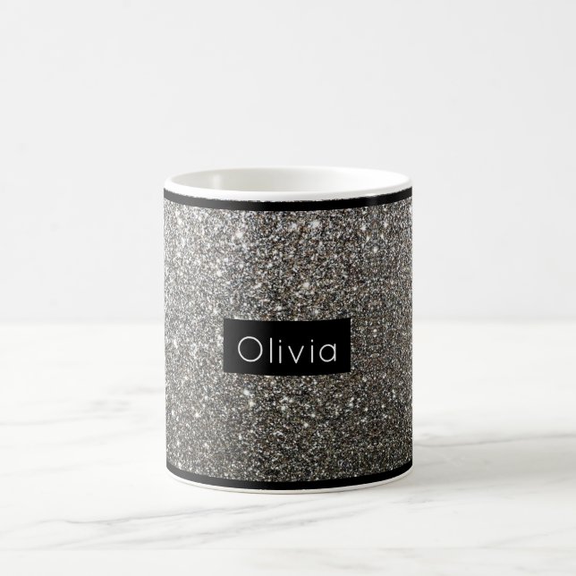 Silver Glitter Personalized Name Coffee Mug (Center)