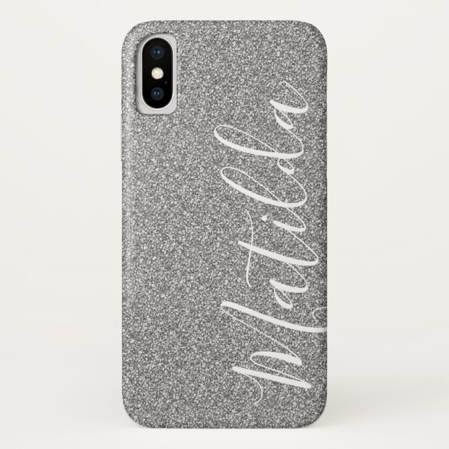Silver Glitter Personalized Name Script Case-Mate iPhone Case (Back)