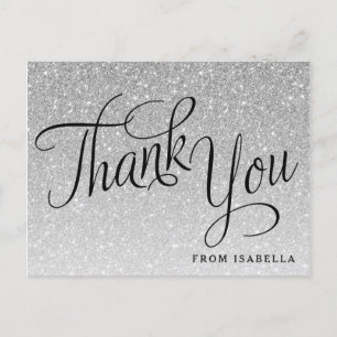 Silver Glitter Personalized Thank you Postcard