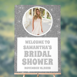Silver Glitter Photo Bridal Shower Welcome Acrylic Sign