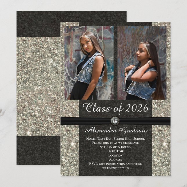 Silver Glitter Photo Class of 2021 Graduation Invitation (Front/Back)