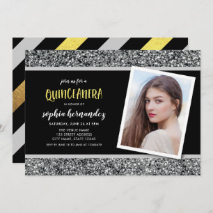 Silver Glitter Photo Quinceanera Invitation
