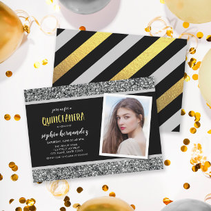 Silver Glitter Photo Quinceanera Invitation