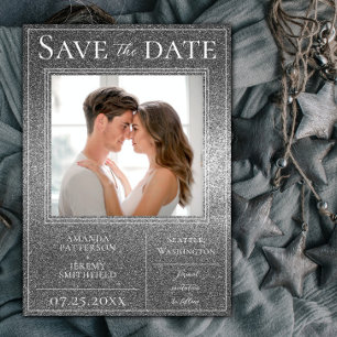 Silver Glitter Photo Save the Date