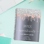 Silver glitter pink beauty salon appointments 2025 planner<br><div class="desc">A faux silver looking background with elegant rose gold, pink and faux silver glitter drips, paint drip look. Template for a year. Personalize and add a title, business name, contact information on the front. The book title is written in white with a large modern hand lettered style script. To keep...</div>