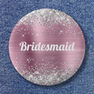 Silver Glitter Pink Foil Bridesmaid 2 Inch Round Button