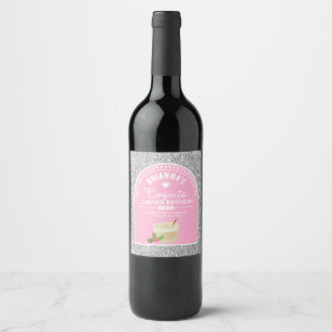 Silver Glitter Pink Girl Coquito Bottle Label Set