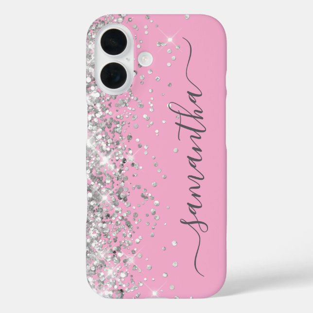 Silver Glitter Pink Girly Signature Case-Mate iPhone Case (Back)