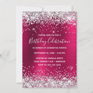 Silver Glitter Pink Wine Ombre Foil Birthday Invitation