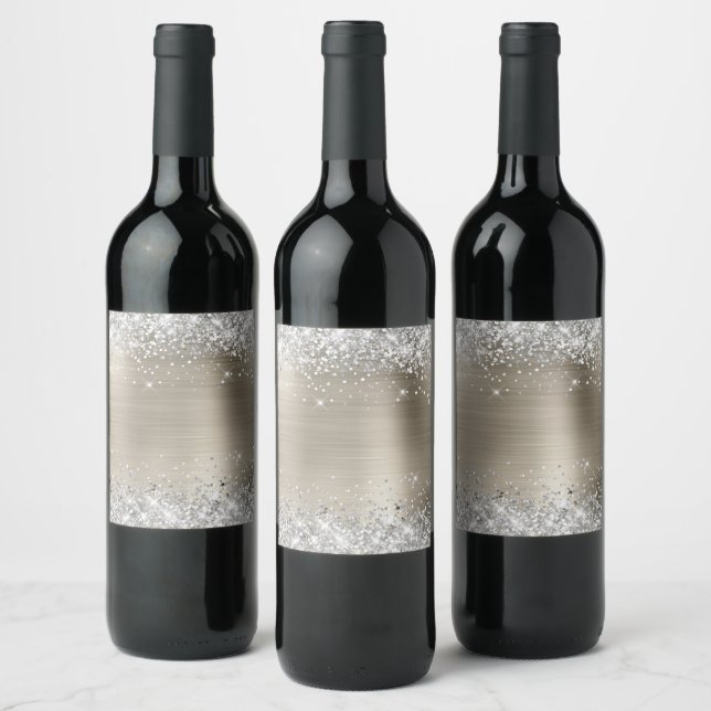 Silver Glitter Platinum Foil Blank Wine Label (Bottles)