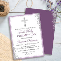 Silver Glitter Plum Purple First Holy Communion