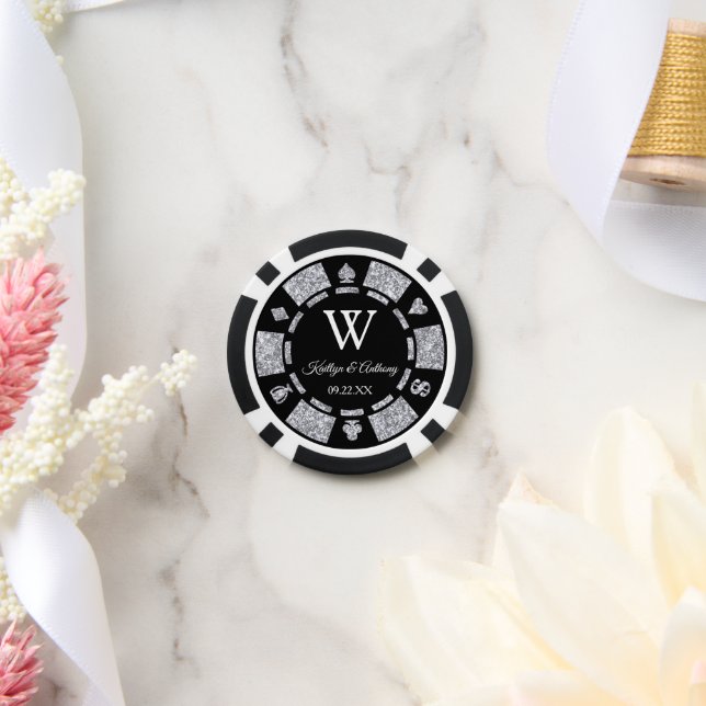 Silver Glitter Poker Chip Casino Wedding (Wedding)