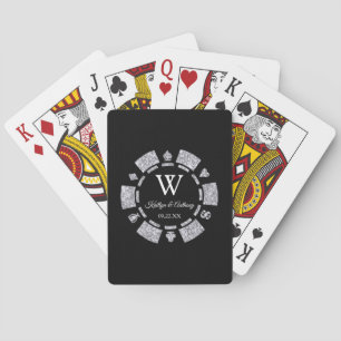 Silver Glitter Poker Chip Casino Wedding Favour Playing Cards