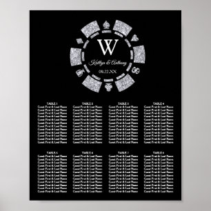 Silver Glitter Poker Chip Casino Wedding Poster
