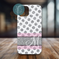 Silver Glitter Polka Dot Pattern with Monogram