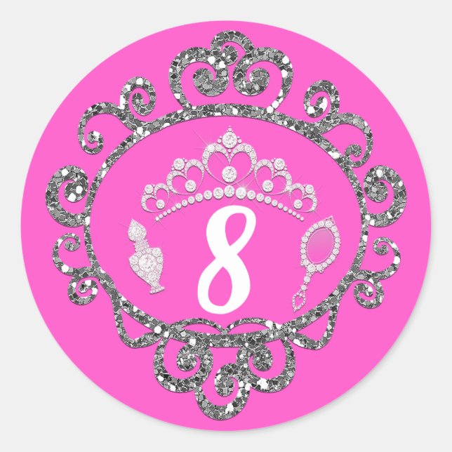 Silver Glitter Princess Birthday Party Favour Classic Round Sticker (Front)