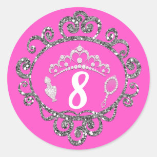 Silver Glitter Princess Birthday Party Favour Classic Round Sticker