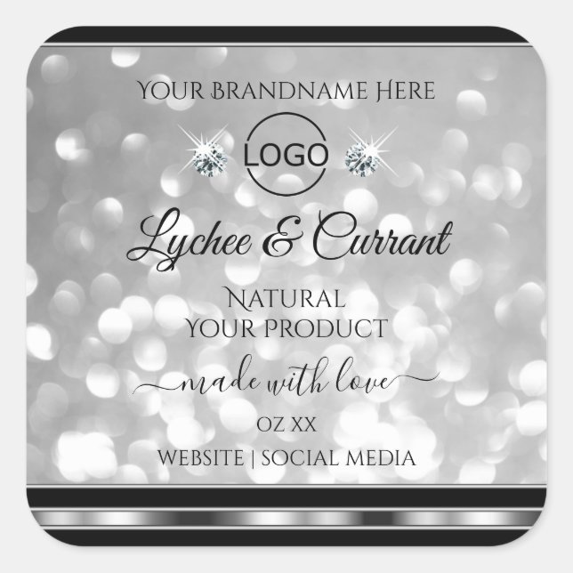 Silver Glitter Product Label Sparkle Diamonds Logo (Front)