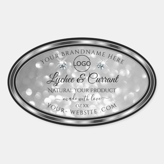 Silver Glitter Product Label Sparkle Diamonds Logo (Front)