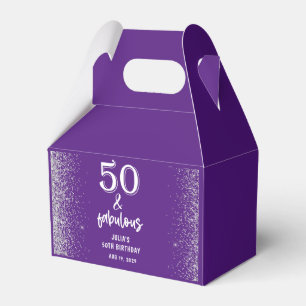 Silver Glitter Purple 50th Birthday Party Favor Box