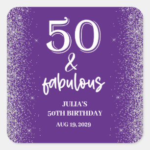 Silver Glitter Purple 50th Birthday Party  Square Sticker