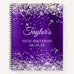 Silver Glitter Purple Foil 50th Birthday Guest Notebook