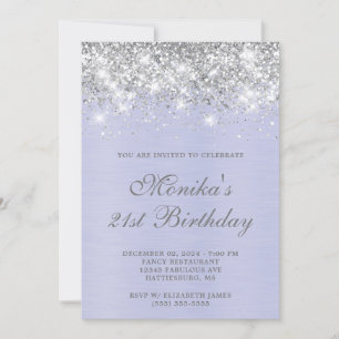 Silver Glitter Purple Metal Bold 21st Birthday Invitation