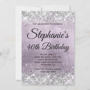 Silver Glitter Purple Quartz Foil Fancy Monogram Invitation