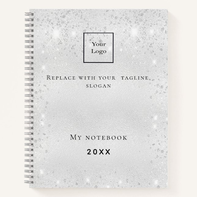 Silver glitter QR code business logo promotion Notebook (Front)