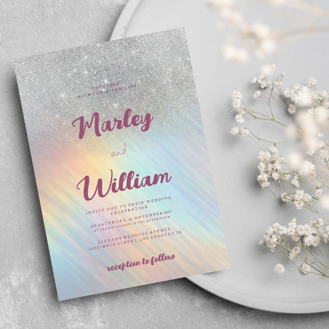 Silver glitter rainbow holographic Wedding  Invitation (Silver glitter rainbow holographic )